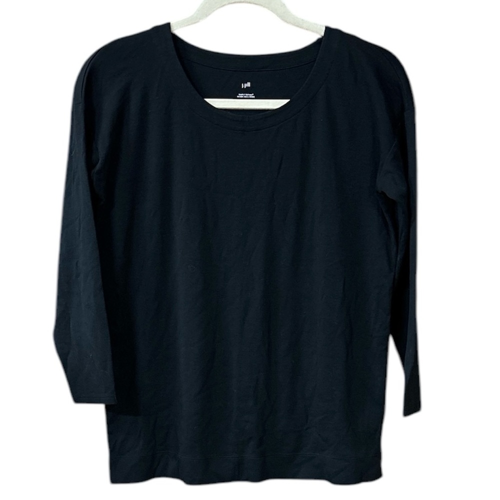 J Jill Simply Supima Scoop Neck Tunic Top M Black Cotton Minimalist Coastal GUC